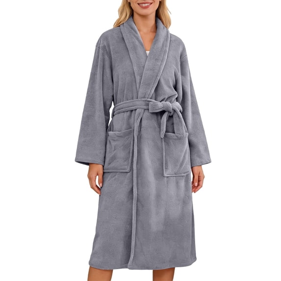 Long Sleeve Bathrobe for Women Fluffy Women's Nightgowns & Sleepshirts Oversize Cozy Women's Robes House Womens Robe Grey