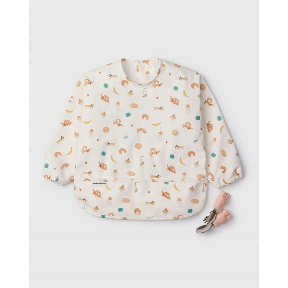 Loulou Lollipop Long Sleeve Bib and Learning Utensil Set - Bunny