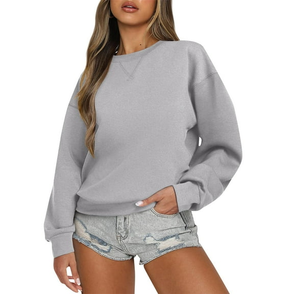 Long Sleeve Blouse Shirt Women's Casual Fashion Solid Color Round Neck Sweatshirt Top With Pocket