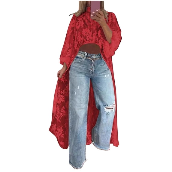 Long Sleeve Blouse for Women Crew Neck Solid Color Lace Hollow Out Patchwork Pullover Fashionable Basic T-Shirts