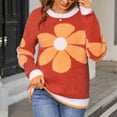 thumbnail image 1 of Long Sleeve Blouse for Women Long Sleeved Floral Print Knitted Sweater Round Neck Sweater Orange XL,Womens Sweater, 1 of 5