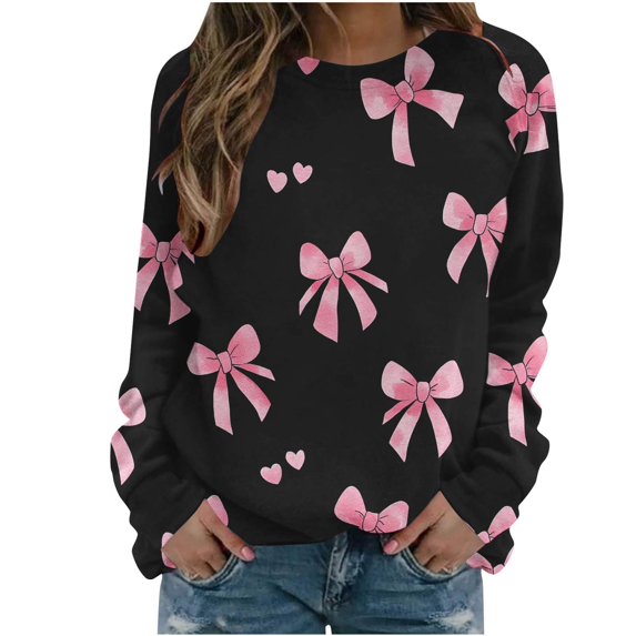 Long Sleeve Blouse for Womens Crewneck Cute Printed Tees Shirt Casual Plus Size Pullover Tops 2026 Spring Outfits