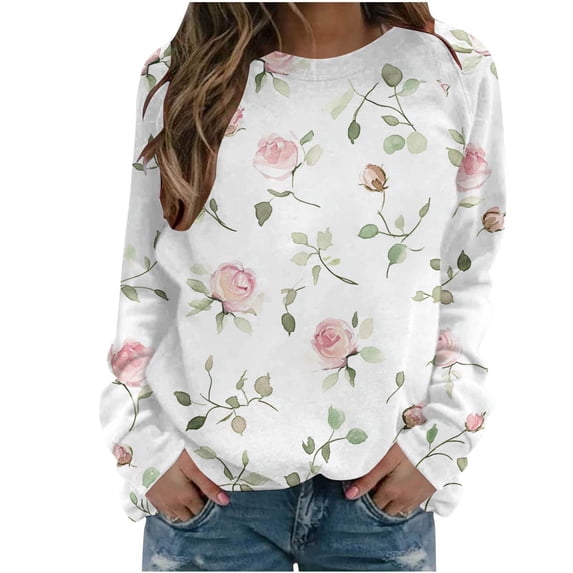 Long Sleeve Blouse for Womens Crewneck Cute Printed Tees Shirt Casual Plus Size Pullover Tops 2026 Spring Outfits