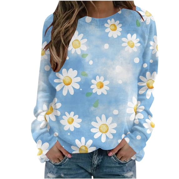 Long Sleeve Blouse for Womens Crewneck Cute Printed Tees Shirt Casual Plus Size Pullover Tops 2026 Spring Outfits
