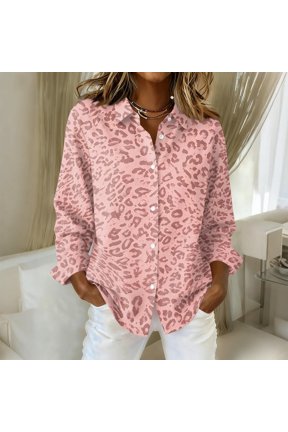 Long Sleeve Blouses For Women Combine Leopard Print Button Front Collared Neck And Relaxed Hem For Work Casual Weekend Wear
