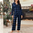 thumbnail image 1 of Long Sleeve Blouses Sweatsuit Womens Plaid Pajamas Set Long Sleeve Button Sleepwear Shirt Loose Pants Nightwear Soft Comfortable Loungewear Outfits Blue L, 1 of 4