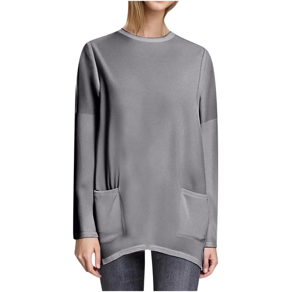 Long Sleeve Blouses for Women Spring Outfits Casual Long Sleeve Shirts Lightweight Sweatshirts Fashion Tunic With Pockets Women's Leisure Jewel Neck Tops