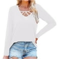 thumbnail image 1 of Long Sleeve Blouses for Women Casual Loose V Neck T Shirts Fall Flowy Tunic Tops Comfy Plain Criss Cross Blouse, 1 of 5