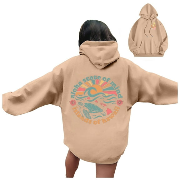 Long Sleeve Blouses for Women Fall Oversized Hooded Blouson One Shoulder Hoody Floral Leisure Cotton Hoodies Sweatshirts(Khaki,M)