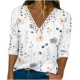 thumbnail image 1 of Long Sleeve Blouses for Women Lace Trim Deep V Neck Blouses Boho Floral Print Shirts Casual Loose Fit Tunic Blouses Clearance on Womens Sweatshirt, 1 of 8