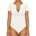 thumbnail image 1 of Long Sleeve Body Suit Mock Turtle Neck Zip Up Bodysuit for Women Ribbed Deep V Sexy Bodysuit Shirts, 1 of 1