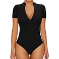 thumbnail image 1 of Long Sleeve Body Suit Mock Turtle Neck Zip Up Bodysuit for Women Ribbed Deep V Sexy Bodysuit Shirts, 1 of 1