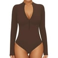 thumbnail image 1 of Long Sleeve Body Suit Mock Turtle Neck Zip Up Bodysuit for Women Ribbed Deep V Sexy Bodysuit Shirts, 1 of 1