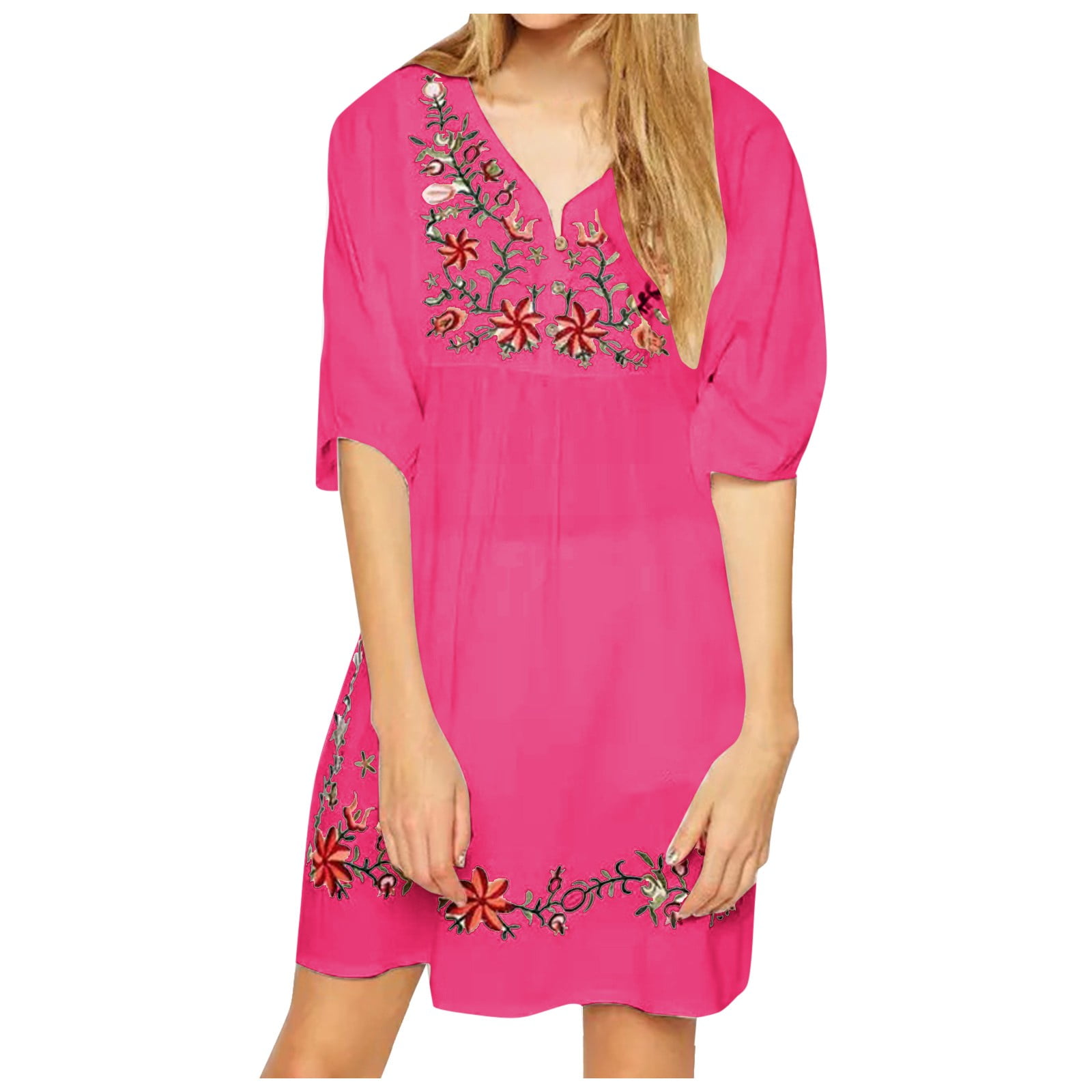 Long Sleeve Bodycon Dress Summer Dress V Neck Mexican Embroidered Women s Dressy Tops Blouses Strapless Dress Size One Size Walmart