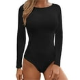 thumbnail image 1 of Long Sleeve Bodysuit For Women Solid Round Neck Long Sleeve Button Basic Slim Bodysuit Jumpsuits Outfits, 1 of 4