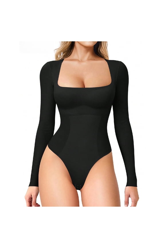 Long Sleeve Bodysuit Square Neck Shapewear Tummy Control Body Suits For Women,Sexy Women's Body Slim Bodysuits Tops Underwear Body Elegant Long Sleeve Bodysuit for Women