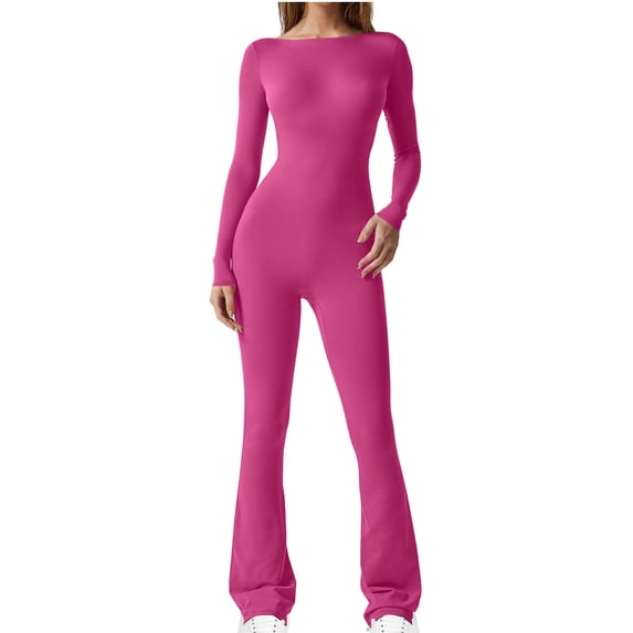 Long Sleeve Bodysuit for Women Solid Color Square Neck Sports Fitness Waist Cinched Tight Jumpsuit