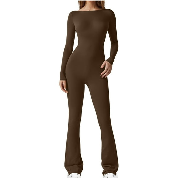 Long Sleeve Bodysuit for Women Solid Color Square Neck Long Sleeved Waist Cinched Tight Jumpsuit Pants