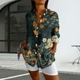 thumbnail image 1 of Long Sleeve Boho Shirts V Neck Vintage Floral Tops Casual Graphic Blouses Shirt, Green M, Size S-XXL, 1 of 1