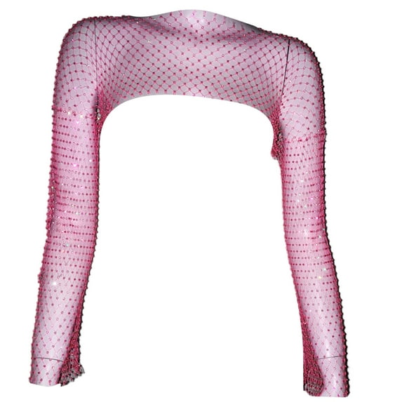 Long Sleeve Boleros Shrug Hollow Out Rhinestones Fishnet Crop Top Festival Shirt