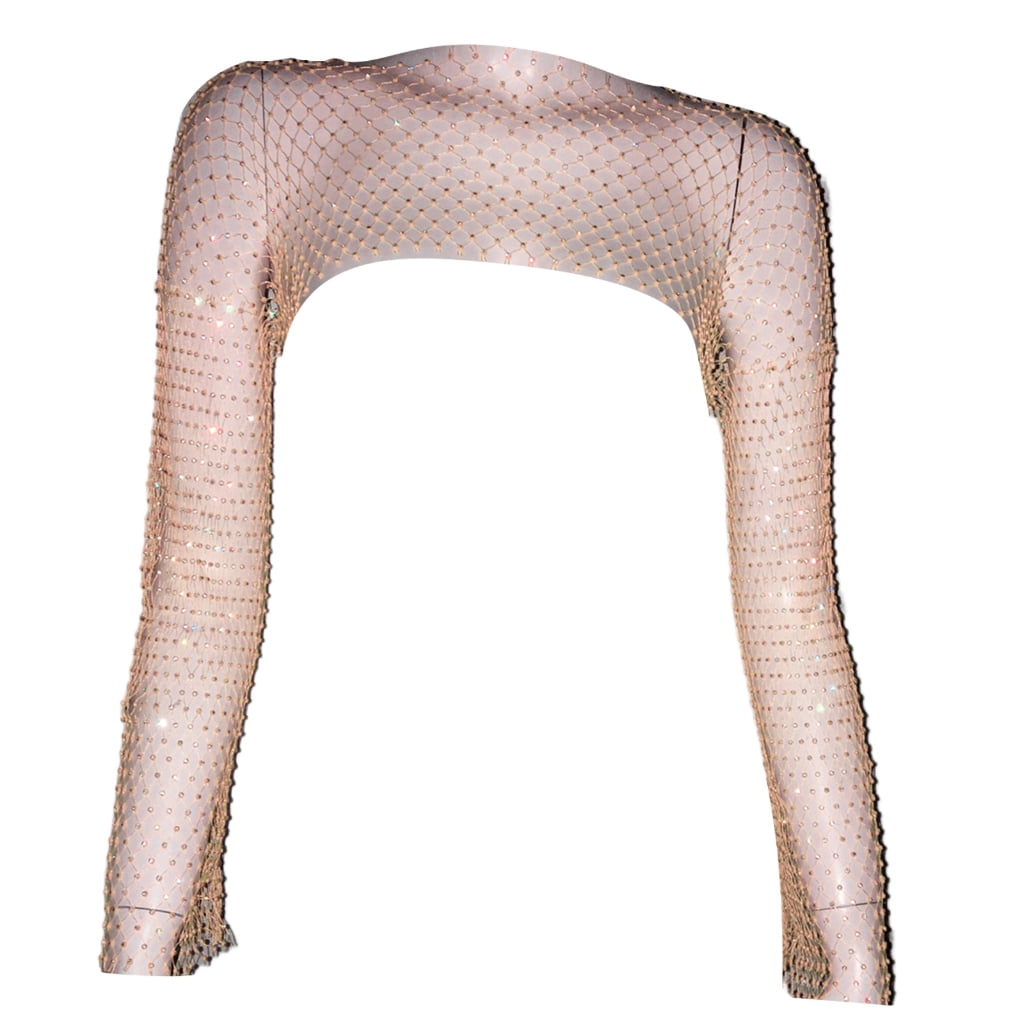 Long Sleeve Boleros Shrug Hollow Out Rhinestones Fishnet Crop Top ...