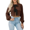 thumbnail image 1 of Women Bow Tie Front Long Sleeevd Ribbed Cable Sweater Knit Crop Cardigan, 1 of 6