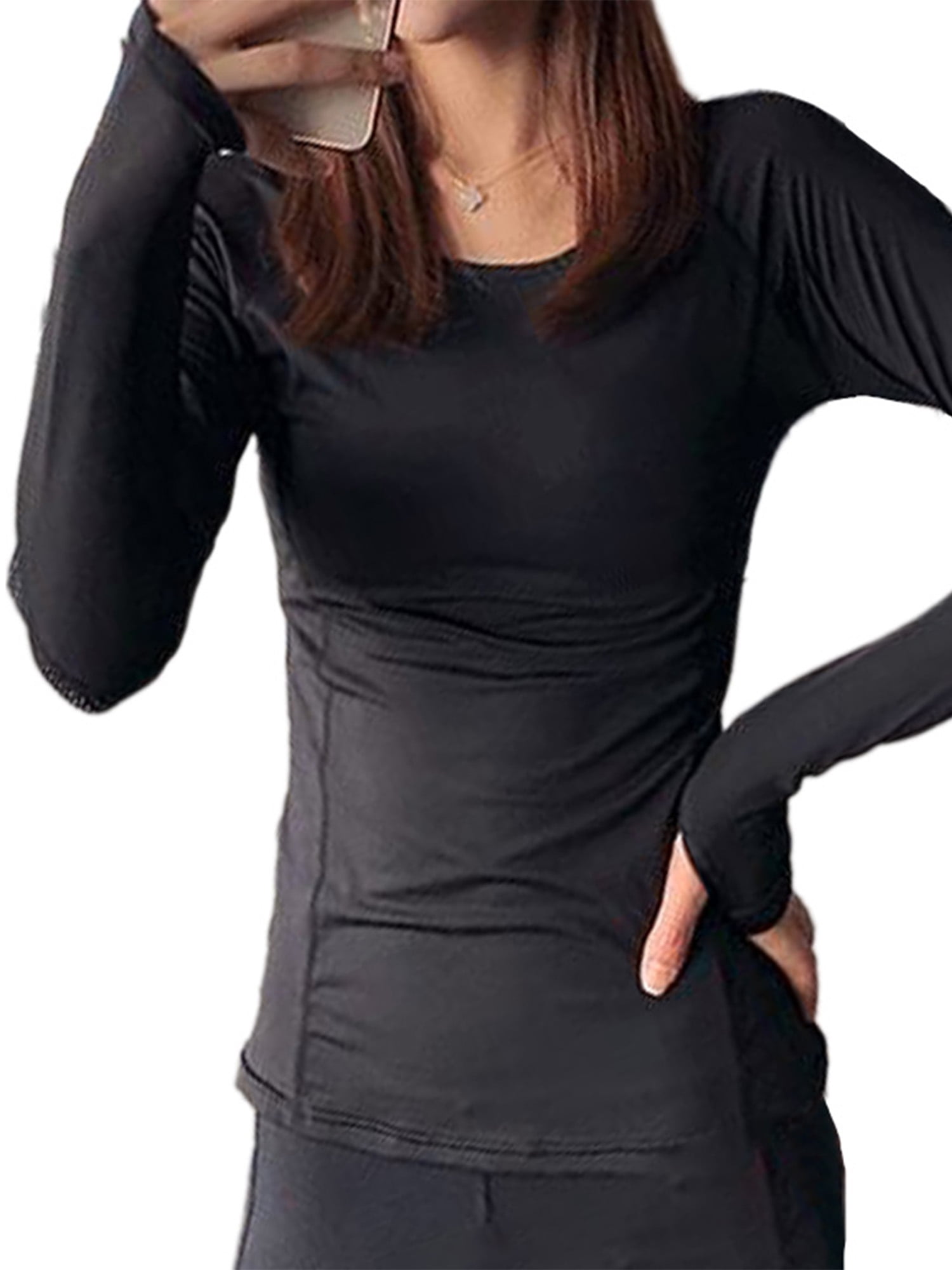 Vansydical Long Sleeve T-Shirts Running Fitness Wear Women's Sports Shirt  with Thumb Holes Stretch Breathable