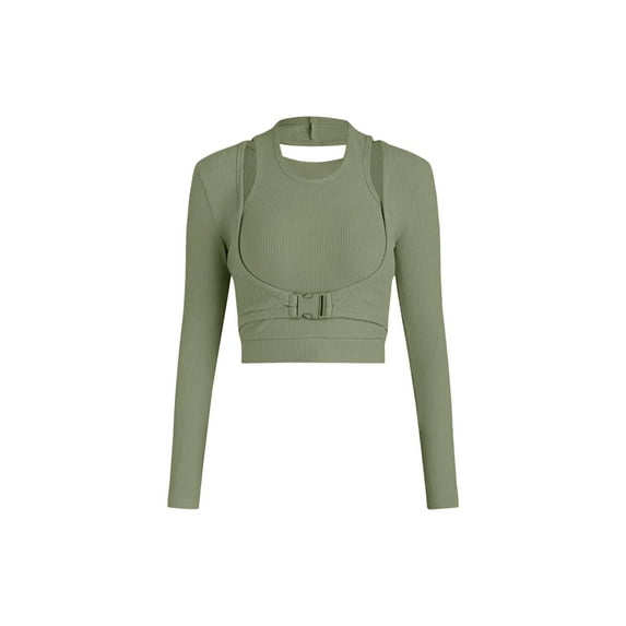 Long Sleeve Buckle Crop Top