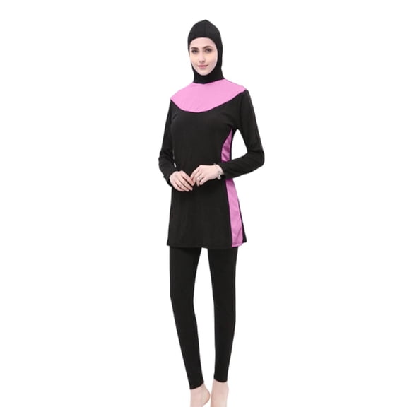 Long Sleeve for Women Color Block Upf Sun Hooded Rash Guard with Swim Pants Beach Surf Outdoor Hot Pink S