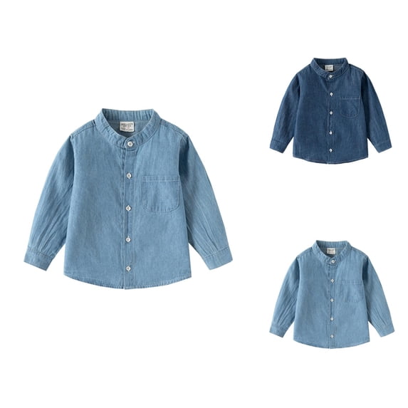 Long Sleeve Button Down Denim Shirt for Toddler Baby Boys Girls, Lightweight Fashion Casual Western Tops Blouse