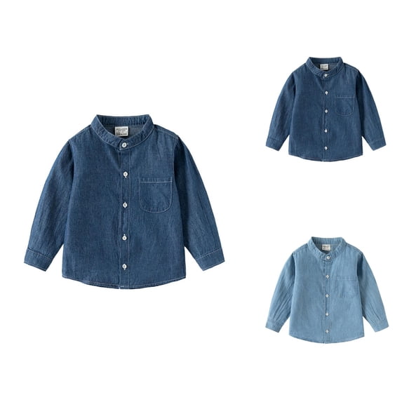 Long Sleeve Button Down Denim Shirt for Toddler Baby Boys Girls, Lightweight Fashion Casual Western Tops Blouse