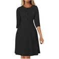 thumbnail image 1 of Long Sleeve Button Down Shirt Dress Women'S Work Solid Round Neck 3/4 Sleeve Dress, 1 of 5