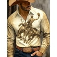 thumbnail image 1 of Long Sleeve Button Down Shirts for Men ,Cowboy Horse Printed V-Neck Casual Button Up Shirt Men Khaki M, 1 of 4