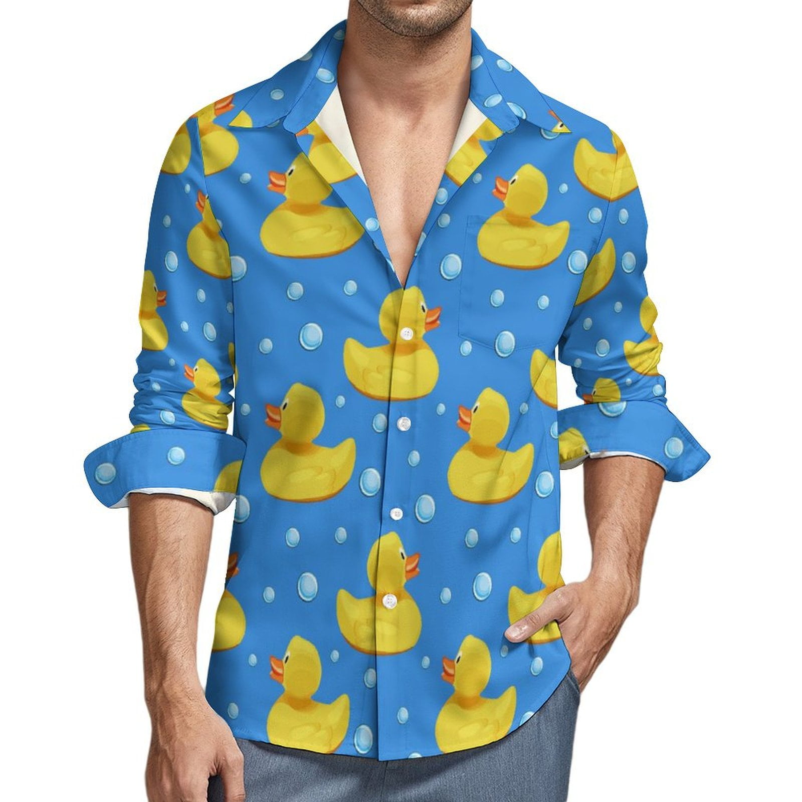 Long Sleeve Button Down Shirts for Men, Cute Yellow Rubber Ducks Soft ...
