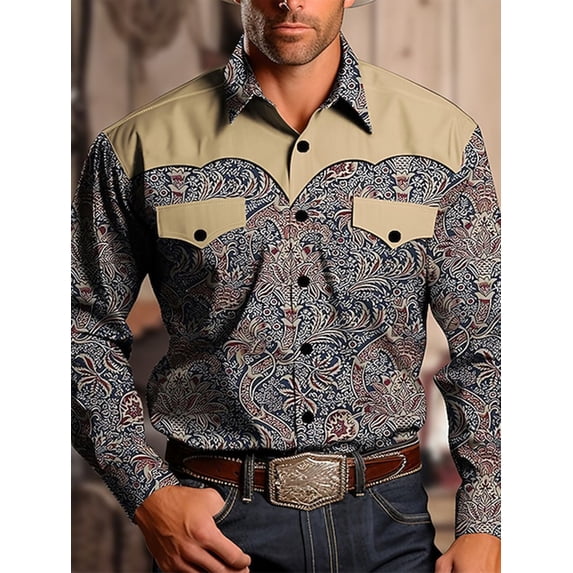 Long Sleeve Button Down Shirts for Men, Western Cowboy Casual V-Neck Button Up Shirt Men with Pocket Gray 3XL