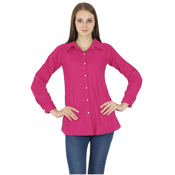 Long Sleeve Button Down Top Women Wear Casual Kurta Cotton