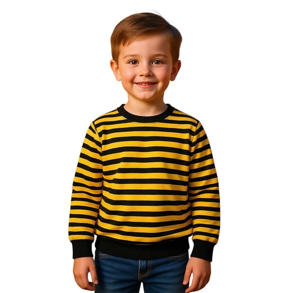 Long Sleeve Button Dwon Polo Shirt for Boys, Casual Rainbow Striped T Shirt Kids School Everyday Wear Yellow Size 7-8 Years