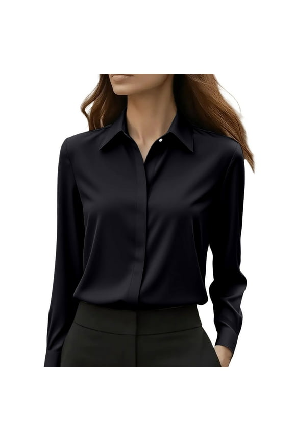 Long Sleeve Button Up Shirts for Women, Comdrip Button Down Shirts for Women Wrinkle Resistance Dress Shirts for Women Long Sleeve Work formal Blouses Tops Women Button Down Blouse Black M