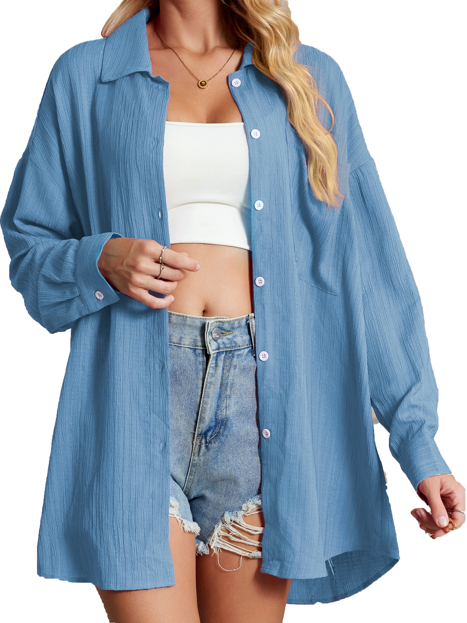 Long Sleeve Button Down Shirt for Women Casual Plus Size Blouses with ...