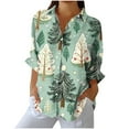 thumbnail image 1 of Long Sleeve Button Up for Women Plus Size Graphic Print Lapel Collared Blouses Casual Christmas Holiday Outfits (XL, Green), 1 of 6