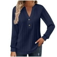 thumbnail image 1 of Long Sleeve Button V Neck Tops for Women Plus Size Tunic Shirts Pullover Blouses Casual T-Shirts Navy,XL, 1 of 6