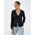 thumbnail image 1 of Long Sleeve Buttoned V Neck Satin Shirt, 1 of 6