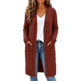 thumbnail image 1 of Long Sleeve Cable Knit Long Cardigan for Women,Open Front Button Loose Outwear,2026 Spring Winter Chunky Sweaters with Pockets,Oversized Slouchy Basic Warm Trendy Fall Fashion Clothing Brick Red, 1 of 4