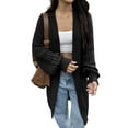 thumbnail image 1 of Long Sleeve Cable Knit Long Cardigan for Women Fall Winter Chunky Open Sweaters Black S, 1 of 8