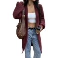 thumbnail image 1 of Long Sleeve Cable Knit Long Cardigan for Women Fall Winter Chunky Open Sweaters Wine Red XL, 1 of 8