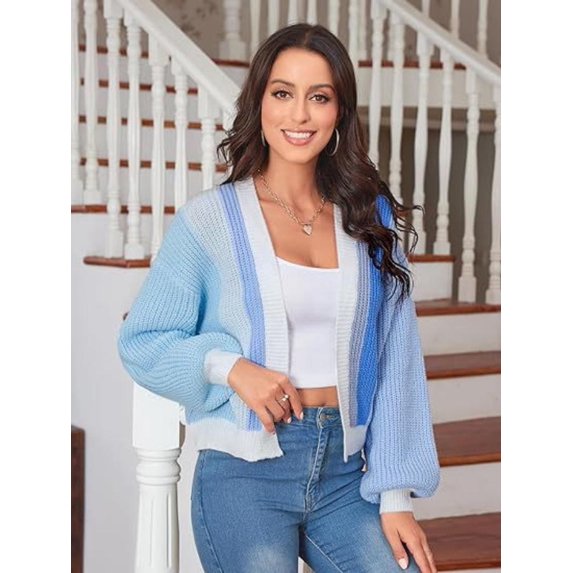 Long Sleeve Cardigan Sweaters (M, Blue)