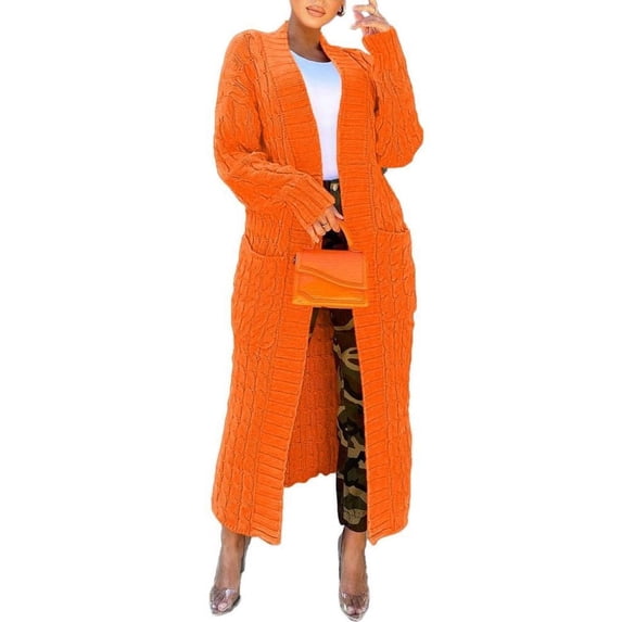 Long Sleeve Cardigan Sweaters for Women Casual Knit Sweater Coat Outwear with Pockets Orange XL