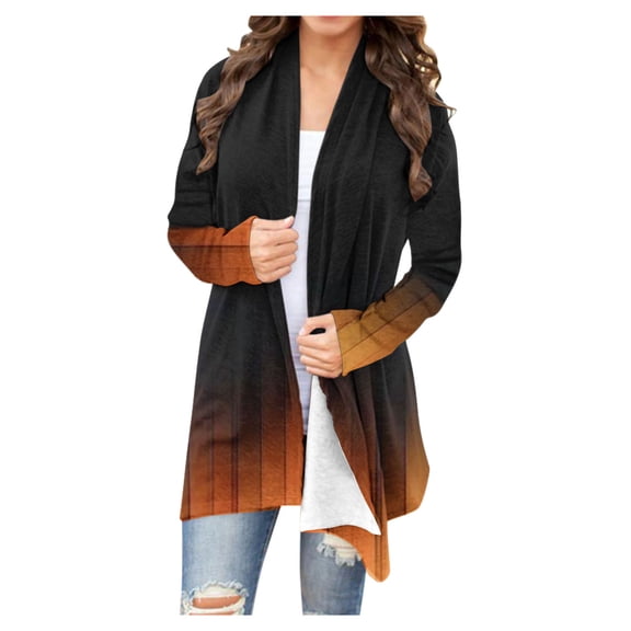 Long Sleeve Cardigan for Women Dressy,Shawl Collar Cardigans for Women Lightweight 2024 Fall Gradient Print Dusters Casual Comfort Open Front Kimonos Sweaters Draped Flowy Cover Up Blouse Coat
