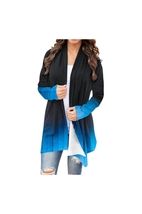 Long Sleeve Cardigan for Women Dressy,Shawl Collar Cardigans for Women Lightweight 2024 Fall Gradient Print Dusters Casual Comfort Open Front Kimonos Sweaters Draped Flowy Cover Up Blouse Coat