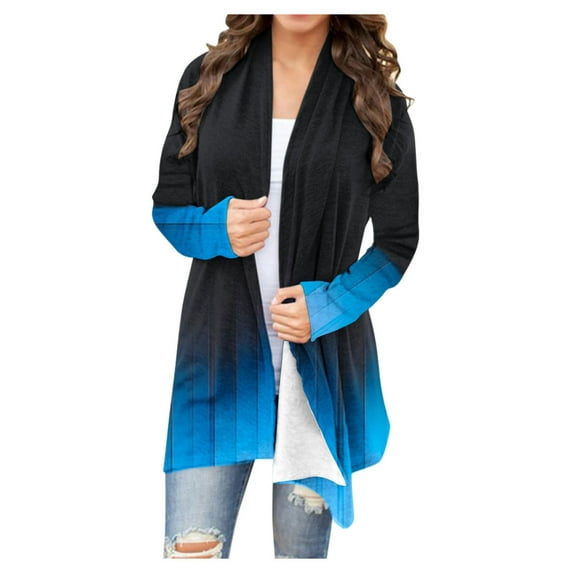 Long Sleeve Cardigan for Women Dressy,Shawl Collar Cardigans for Women Lightweight 2024 Fall Gradient Print Dusters Casual Comfort Open Front Kimonos Sweaters Draped Flowy Cover Up Blouse Coat